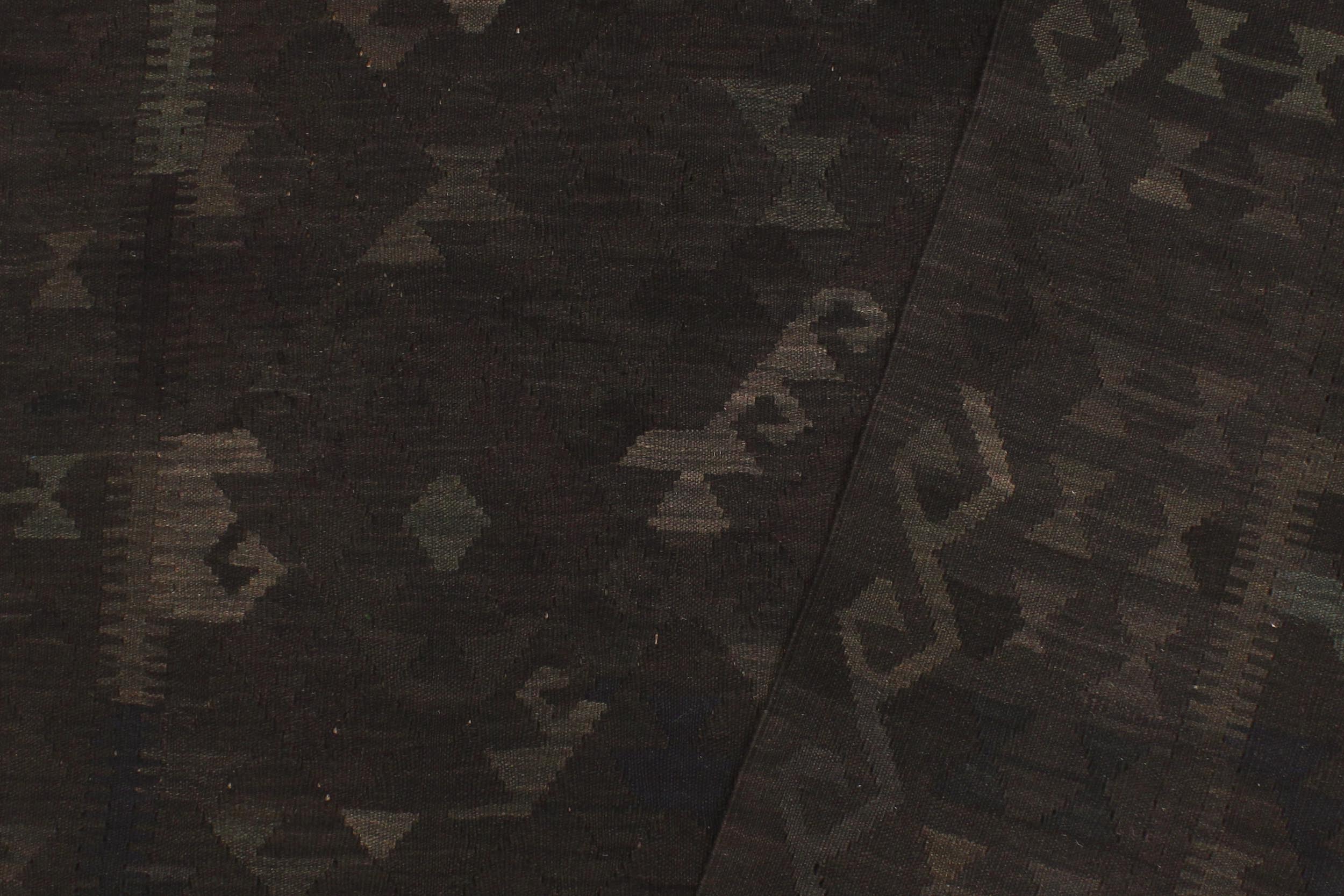 handmade Modern Kilim Black Blue Hand-Woven RECTANGLE 100% WOOL area rug 6' x 8'