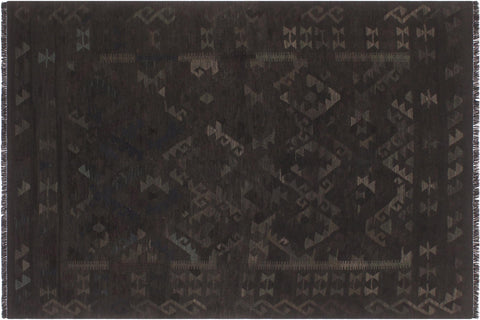 handmade Modern Kilim Black Blue Hand-Woven RECTANGLE 100% WOOL area rug 6' x 8'