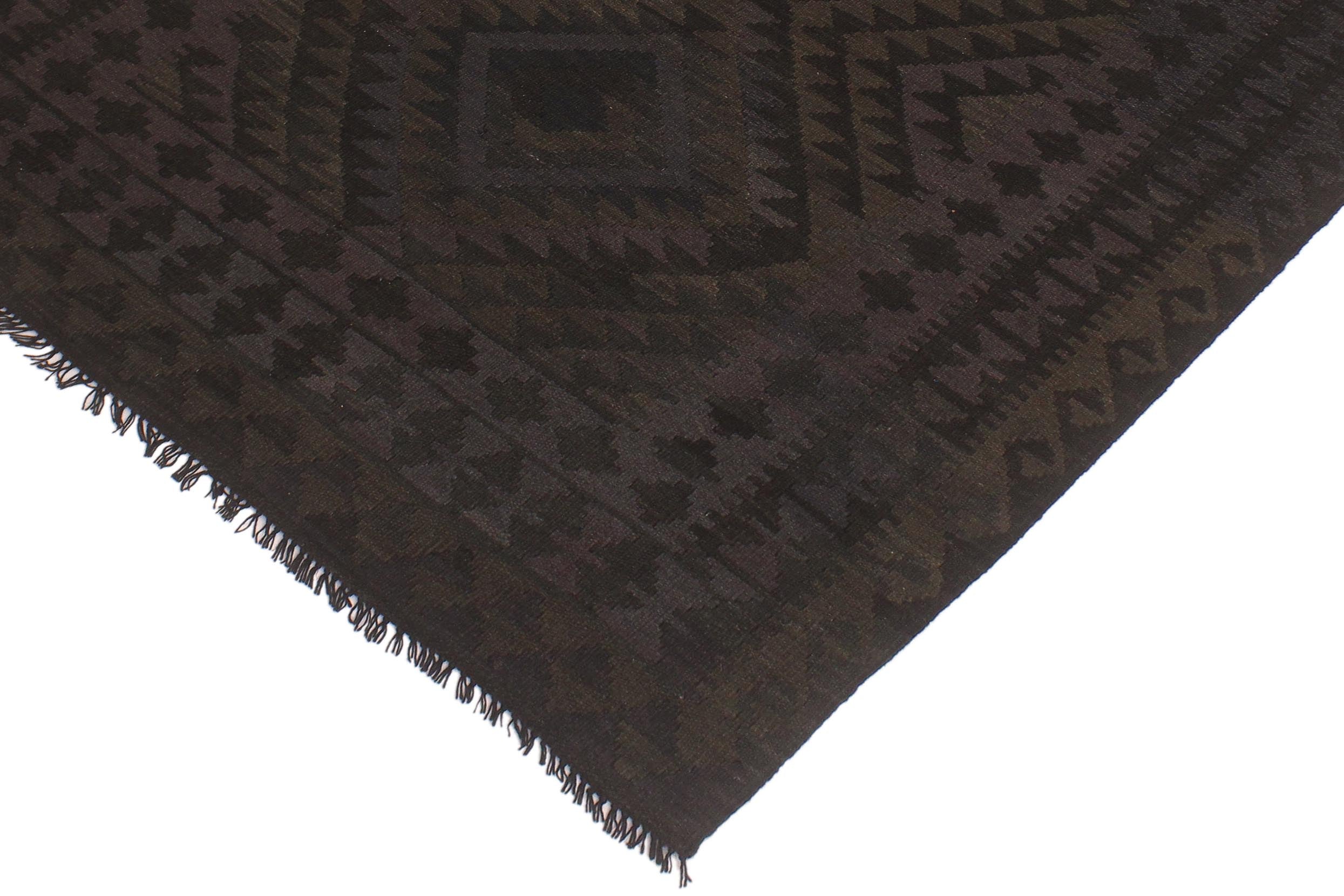 handmade Modern Kilim Black Blue Hand-Woven RECTANGLE 100% WOOL area rug 5x6