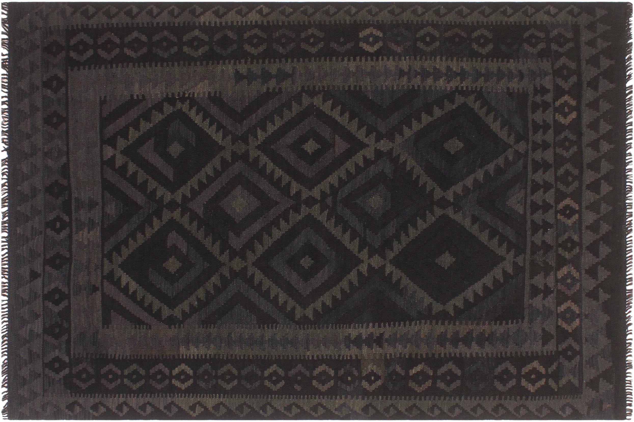 handmade Modern Kilim Black Blue Hand-Woven RECTANGLE 100% WOOL area rug 5x6