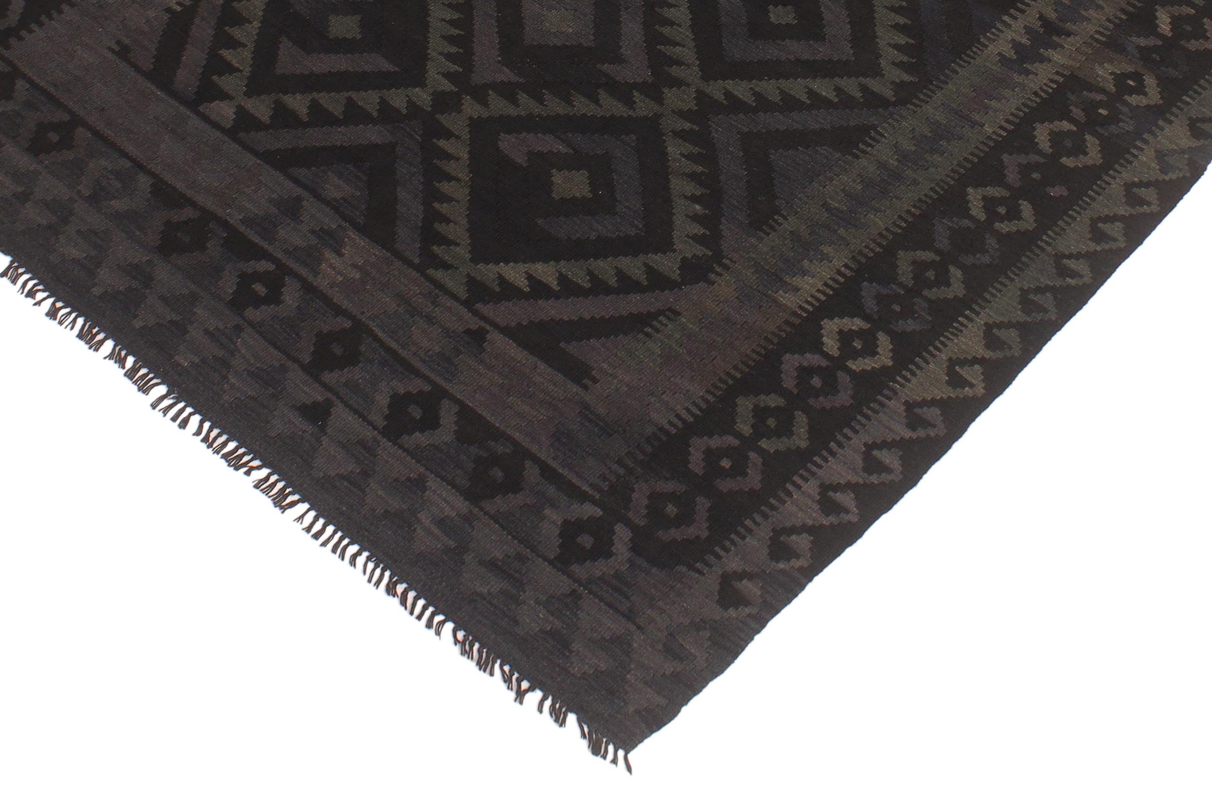 handmade Modern Kilim Black Blue Hand-Woven RECTANGLE 100% WOOL area rug 5x6