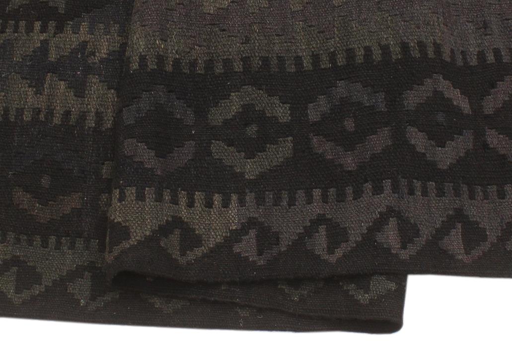 Flat Weave Kilim Antique Navaho Vintage handmade Geometric Kilim Black Blue Hand-Woven Rectangle 100% Wool Area Rug 5x6 