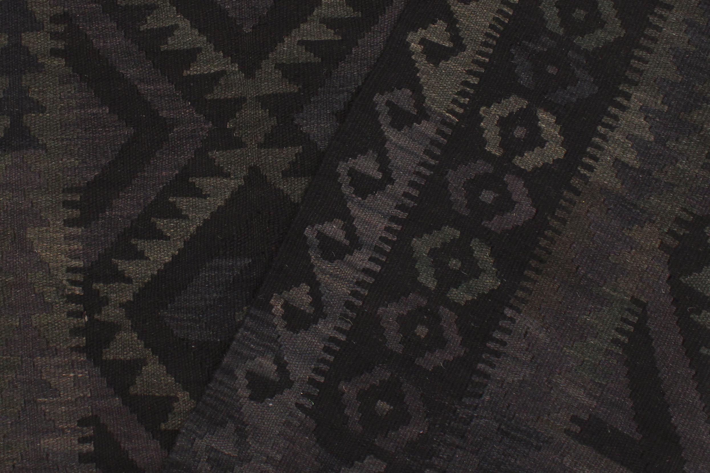 handmade Modern Kilim Black Blue Hand-Woven RECTANGLE 100% WOOL area rug 5x6