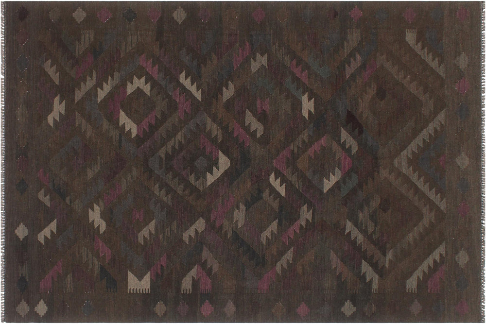 handmade Modern Kilim Brown Blue Hand-Woven RECTANGLE 100% WOOL area rug 6' x 8'