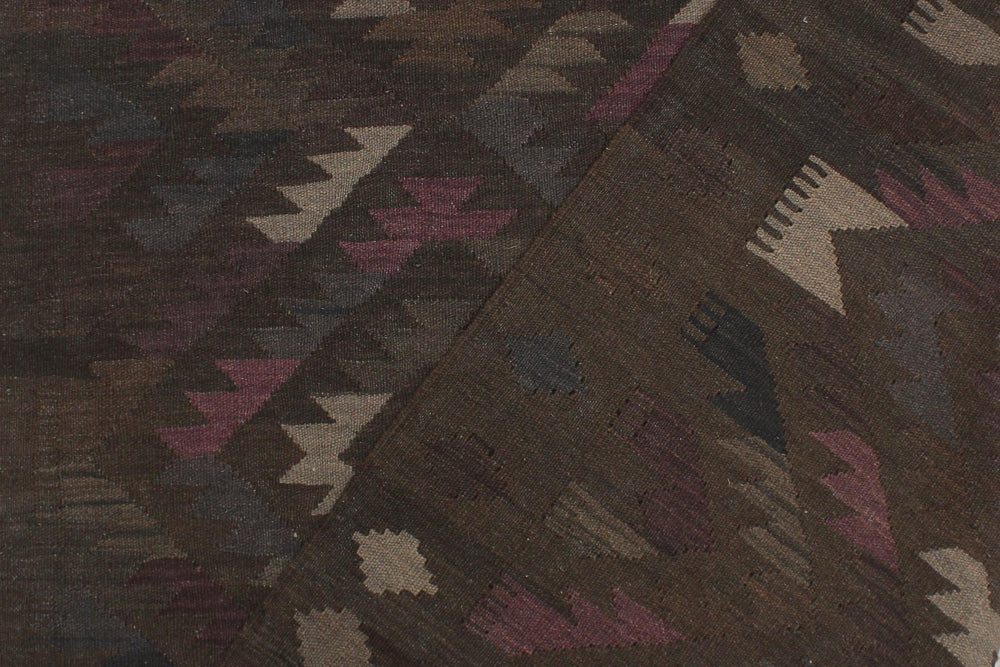 handmade Modern Kilim Brown Blue Hand-Woven RECTANGLE 100% WOOL area rug 6' x 8'