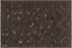 handmade Modern Kilim Brown Blue Hand-Woven RECTANGLE 100% WOOL area rug 6' x 8'