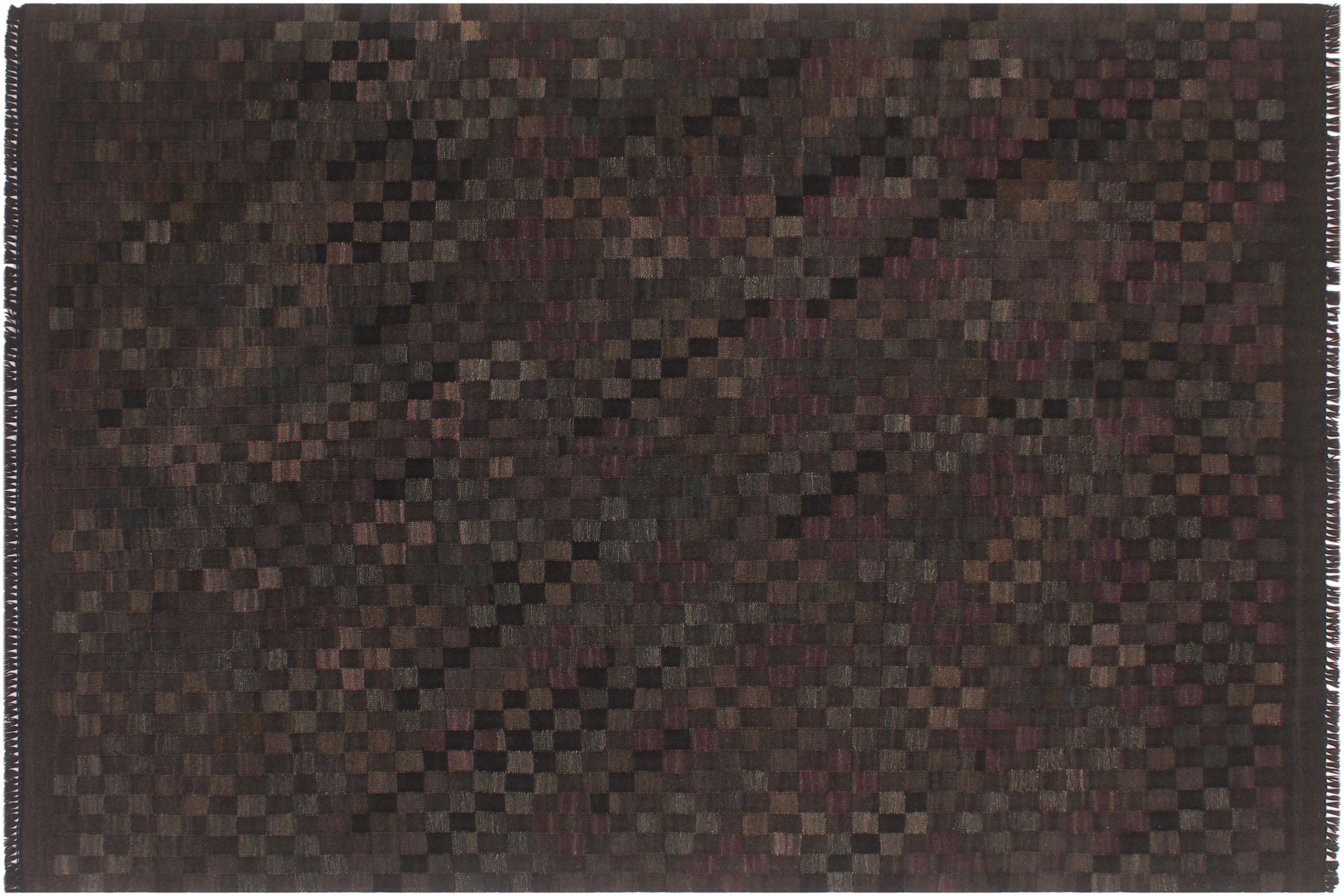 handmade Modern Kilim Black Brown Hand-Woven RECTANGLE 100% WOOL area rug 5' x 7'