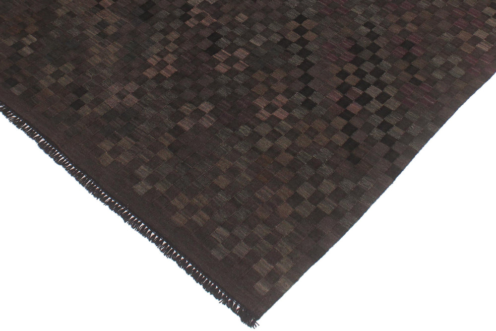handmade Modern Kilim Black Brown Hand-Woven RECTANGLE 100% WOOL area rug 5' x 7'