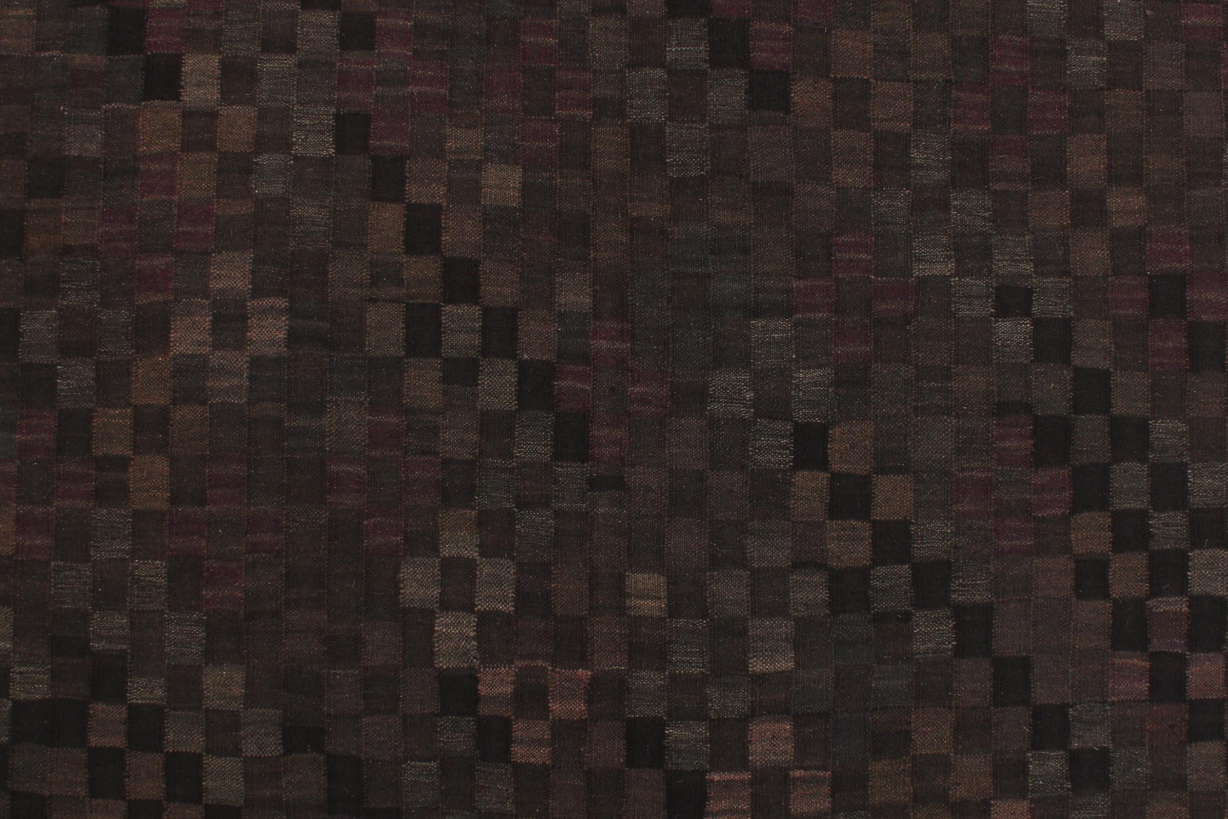 handmade Modern Kilim Black Brown Hand-Woven RECTANGLE 100% WOOL area rug 5' x 7'