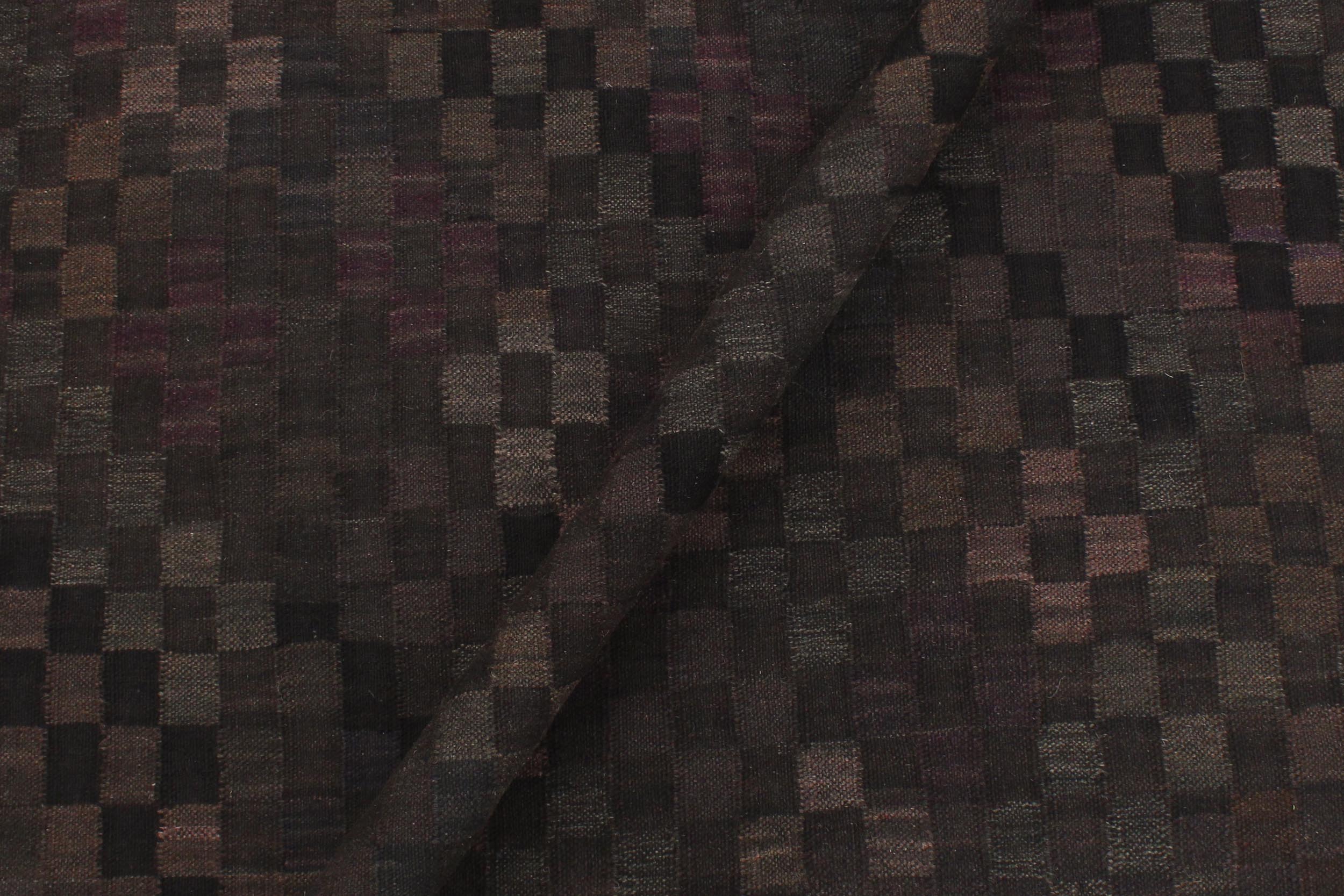 handmade Modern Kilim Black Brown Hand-Woven RECTANGLE 100% WOOL area rug 5' x 7'
