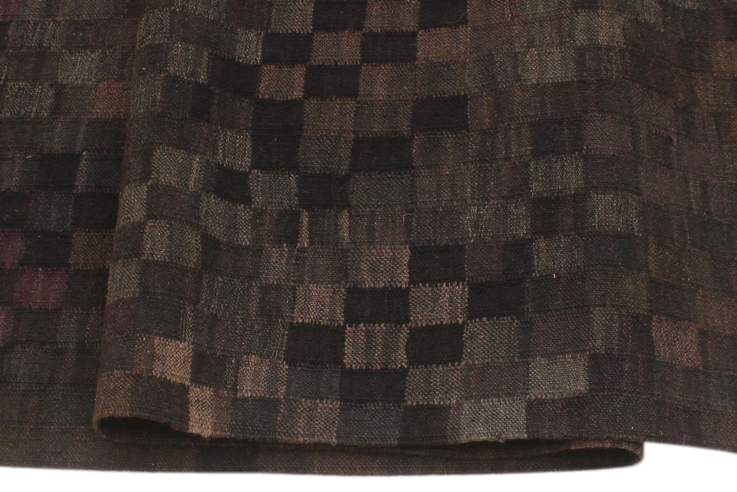 handmade Modern Kilim Black Brown Hand-Woven RECTANGLE 100% WOOL area rug 5' x 7'