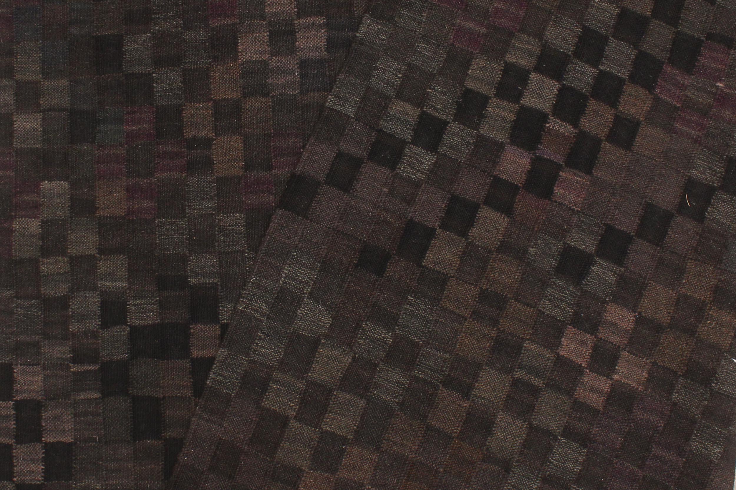 handmade Modern Kilim Black Brown Hand-Woven RECTANGLE 100% WOOL area rug 5' x 7'