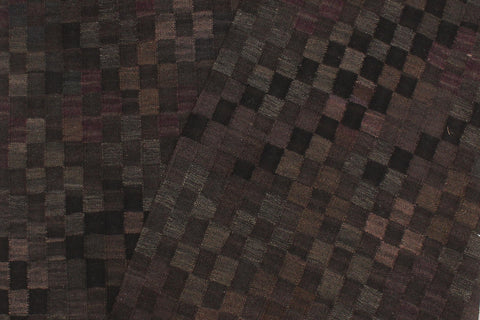 handmade Modern Kilim Black Brown Hand-Woven RECTANGLE 100% WOOL area rug 5' x 7'