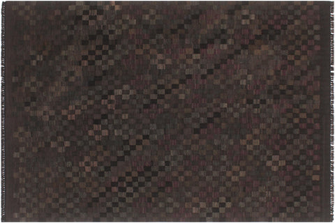 handmade Modern Kilim Black Brown Hand-Woven RECTANGLE 100% WOOL area rug 5' x 7'