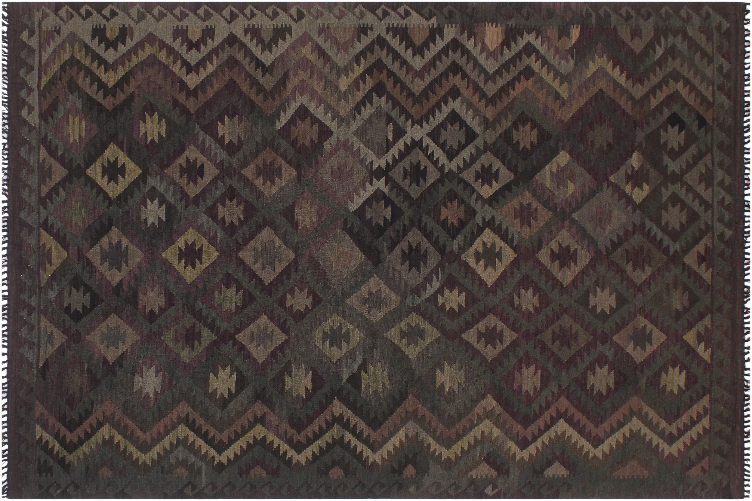 handmade Modern Kilim Purple Green Hand-Woven RECTANGLE 100% WOOL area rug 6' x 10'