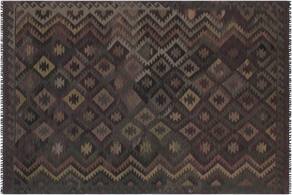 handmade Modern Kilim Purple Green Hand-Woven RECTANGLE 100% WOOL area rug 6' x 10'