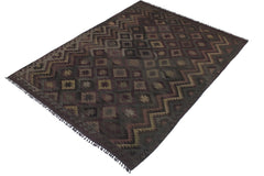 handmade Modern Kilim Purple Green Hand-Woven RECTANGLE 100% WOOL area rug 6' x 10'
