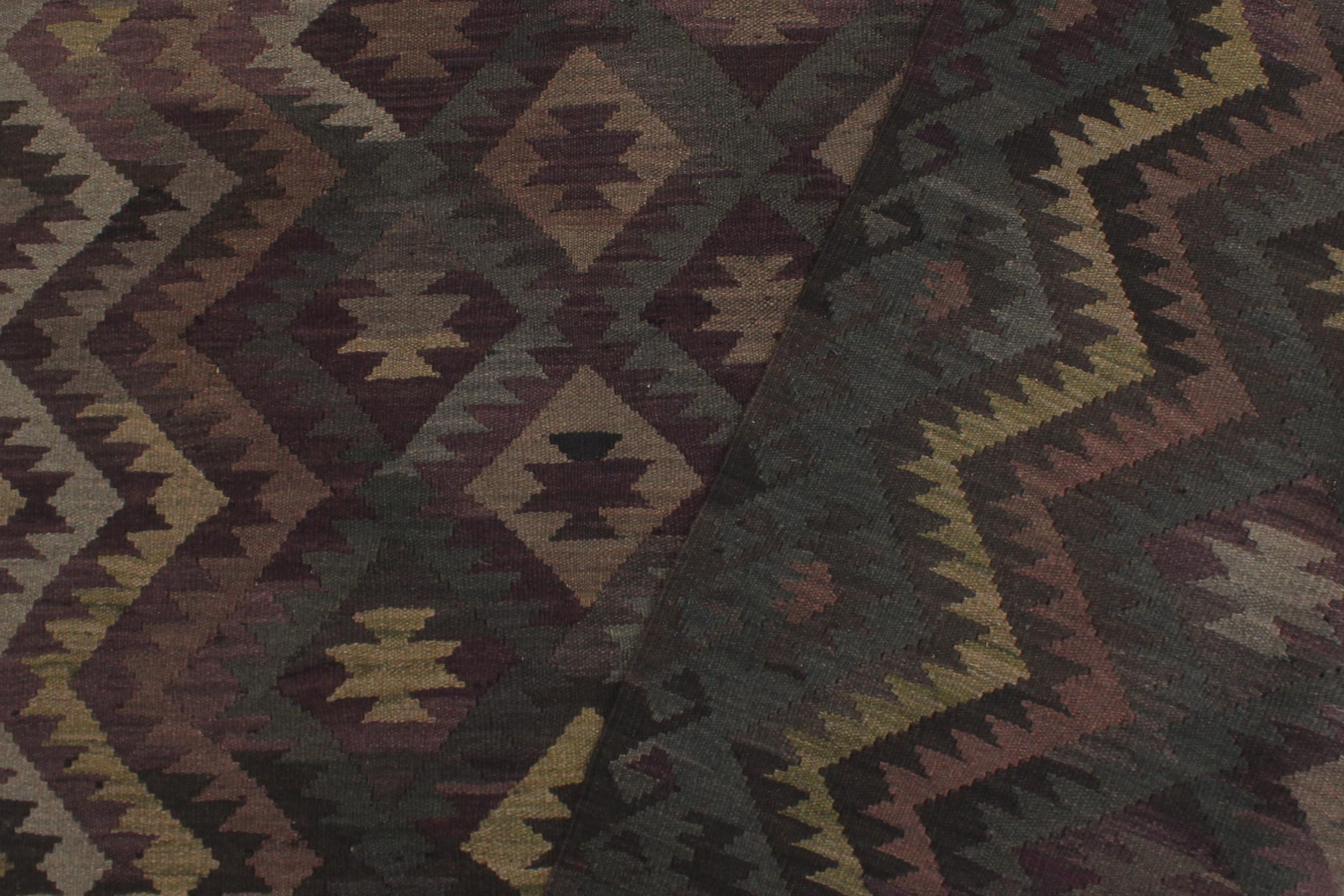 handmade Modern Kilim Purple Green Hand-Woven RECTANGLE 100% WOOL area rug 6' x 10'