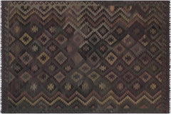 handmade Modern Kilim Purple Green Hand-Woven RECTANGLE 100% WOOL area rug 6' x 10'