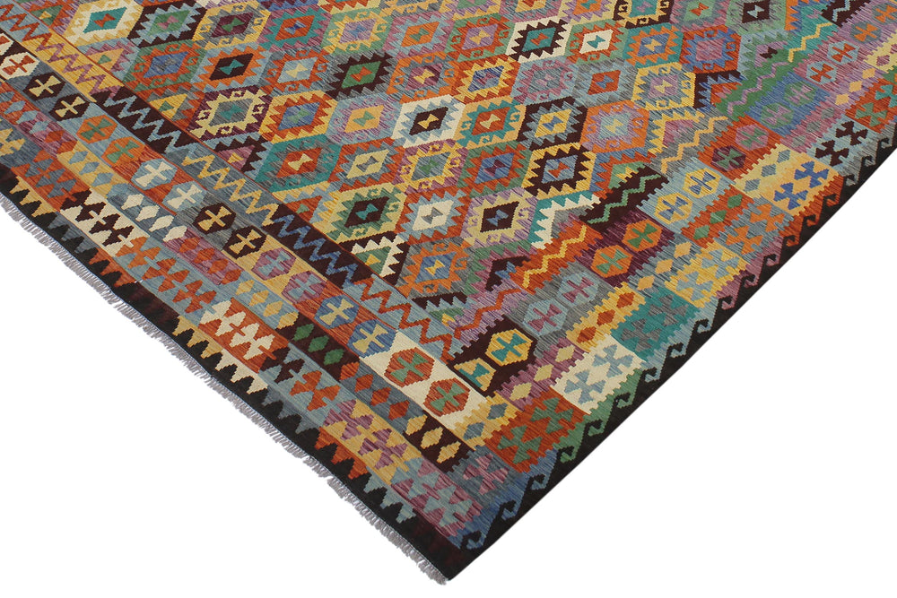handmade Geometric Kilim Rust Brown Hand-Woven RECTANGLE 100% WOOL area rug 10 x 13