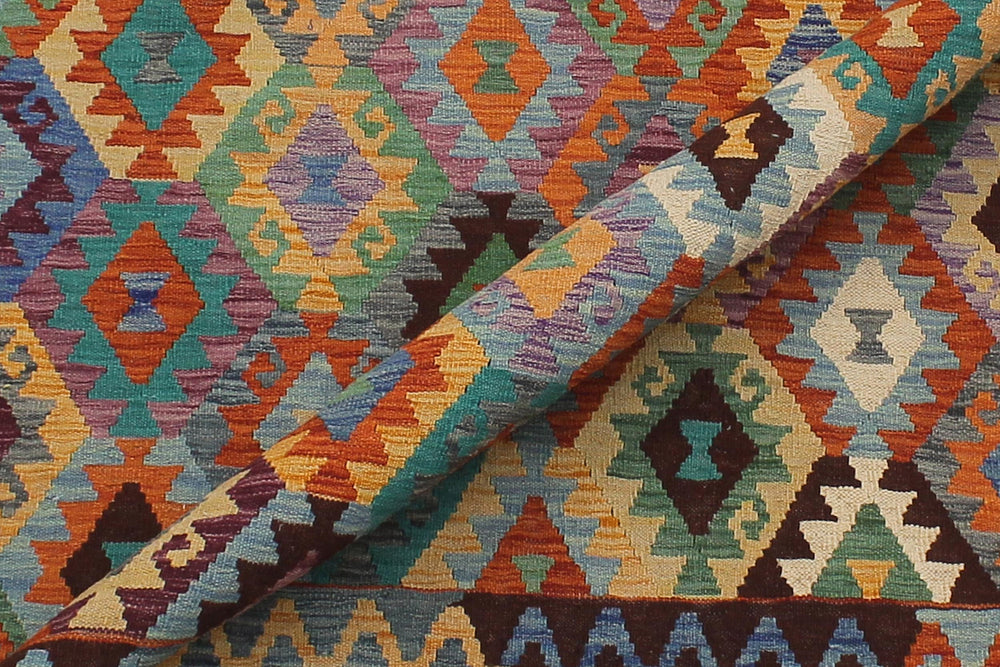handmade Geometric Kilim Rust Brown Hand-Woven RECTANGLE 100% WOOL area rug 10 x 13