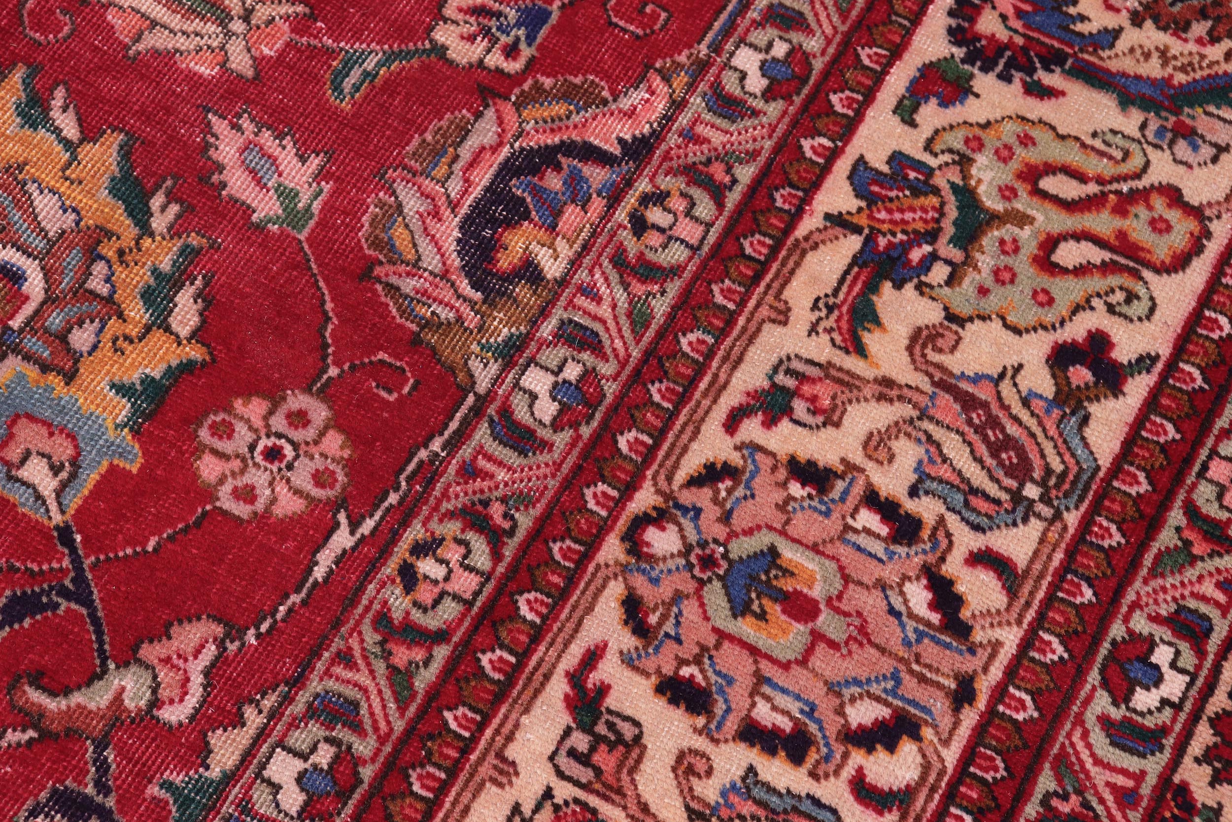 handmade Vintage Antique Red Beige Hand Knotted RECTANGLE 100% WOOL area rug 10' x 13'