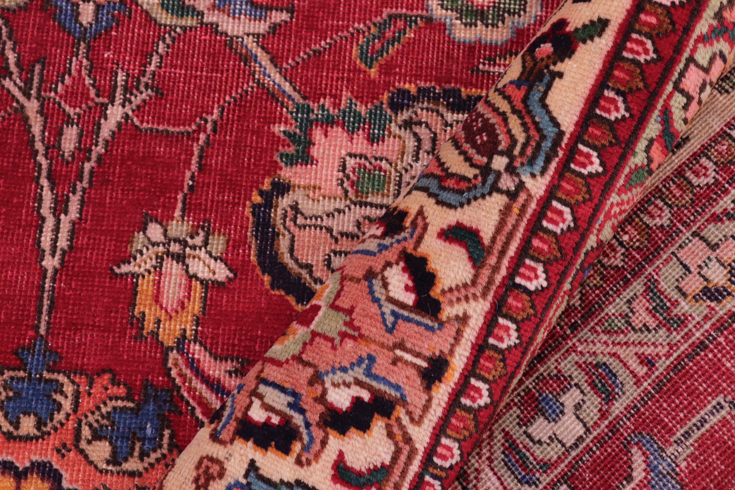 handmade Vintage Antique Red Beige Hand Knotted RECTANGLE 100% WOOL area rug 10' x 13'