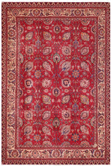 Traditional handmade Persian vintage distressed Red Beige Hand Knotted RECTANGLE 100% WOOL area rug 10 x 13