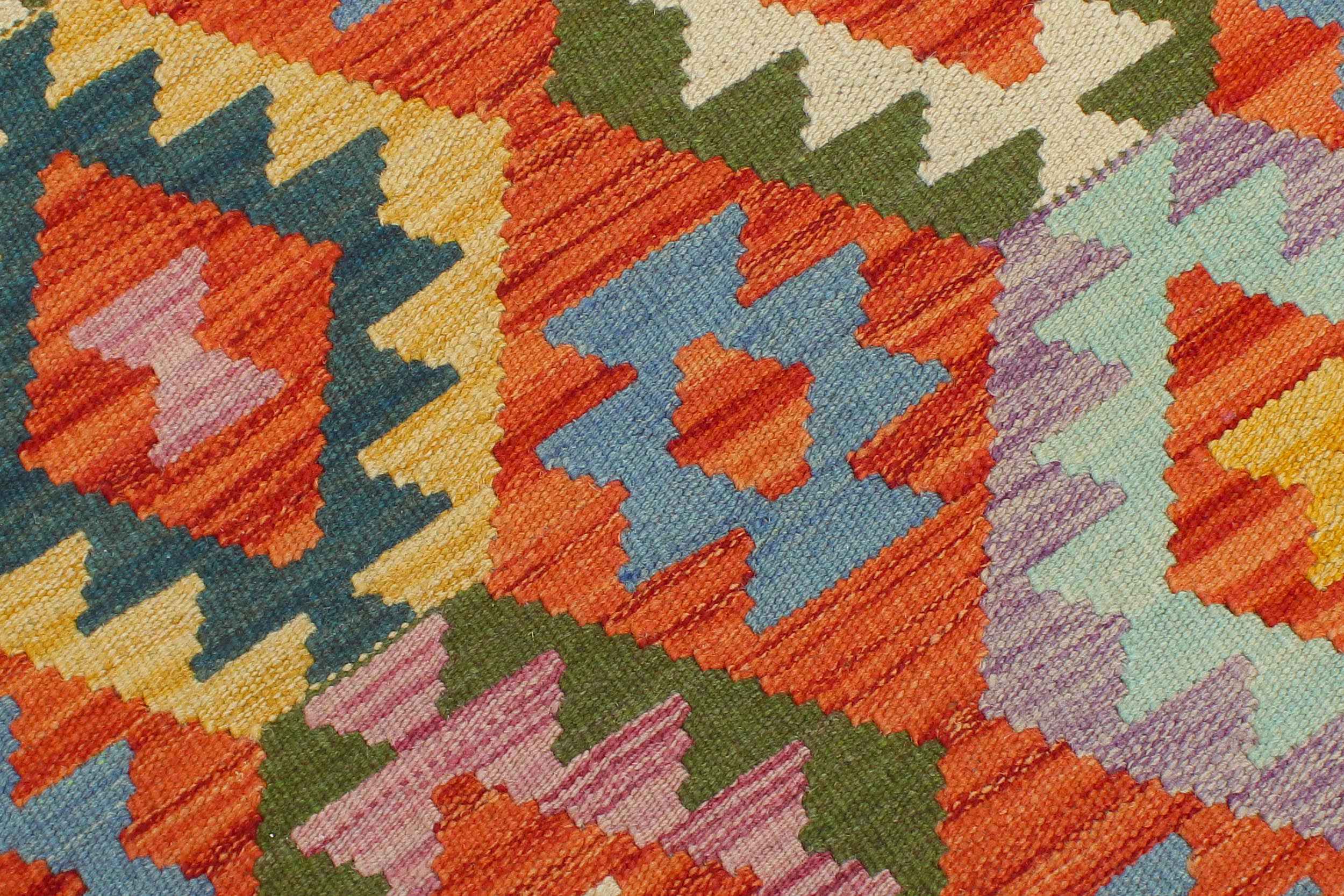 handmade Geometric Kilim Rust Beige Hand-Woven RUNNER 100% WOOL area rug 3 x 6