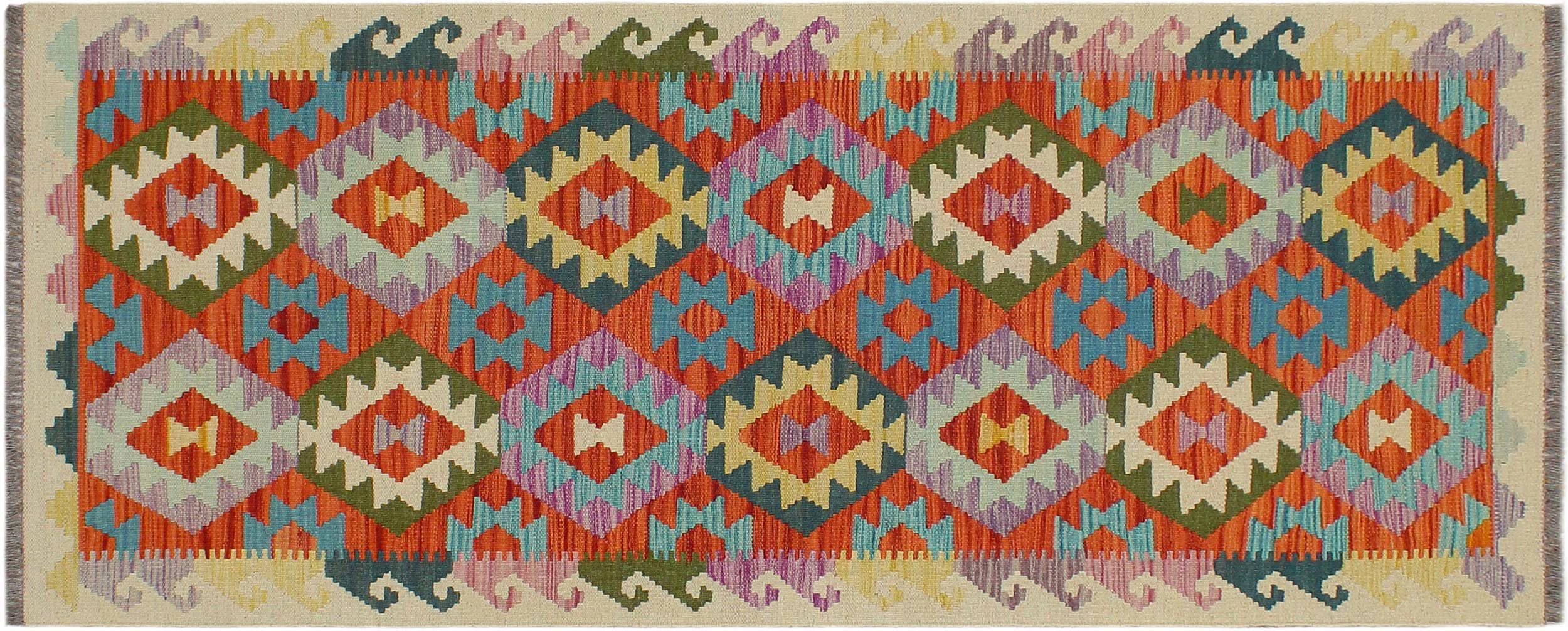 handmade Geometric Kilim Rust Beige Hand-Woven RUNNER 100% WOOL area rug 3 x 6
