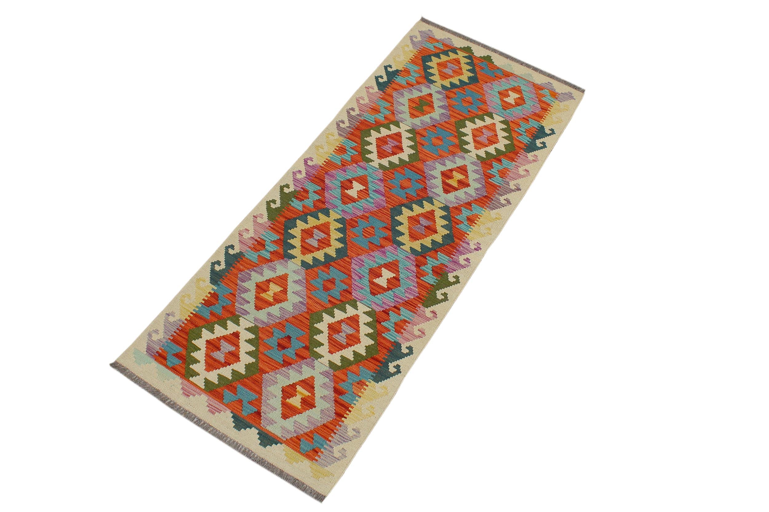 handmade Geometric Kilim Rust Beige Hand-Woven RUNNER 100% WOOL area rug 3 x 6