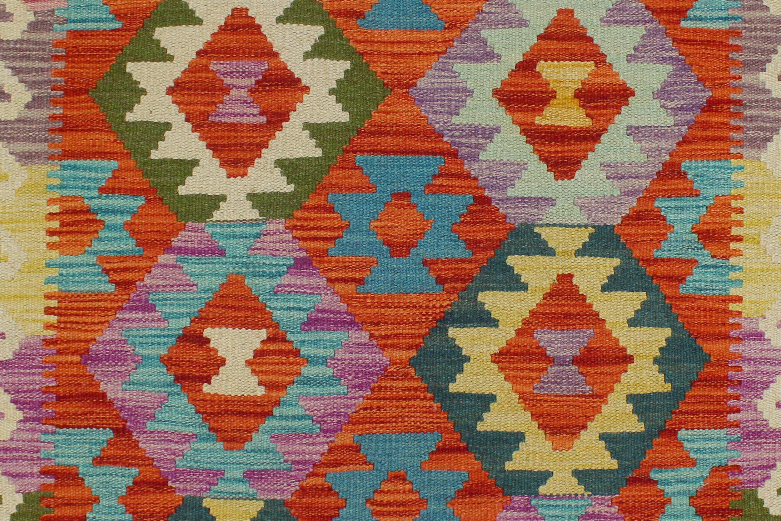 handmade Geometric Kilim Rust Beige Hand-Woven RUNNER 100% WOOL area rug 3 x 6