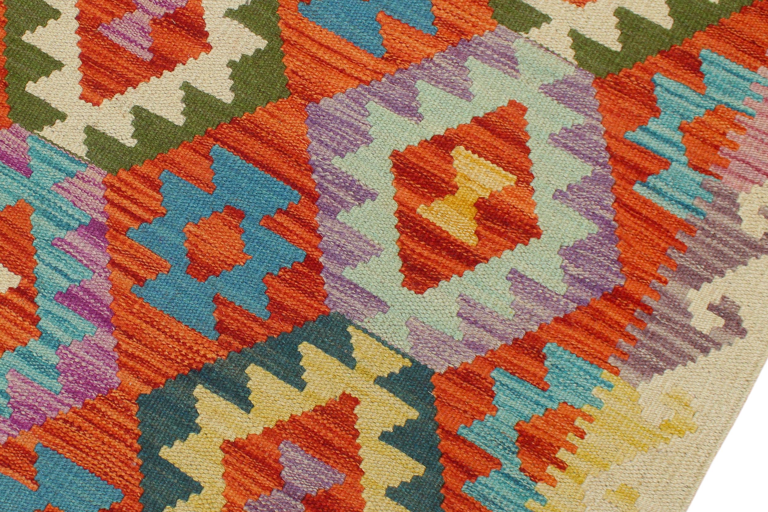 handmade Geometric Kilim Rust Beige Hand-Woven RUNNER 100% WOOL area rug 3 x 6
