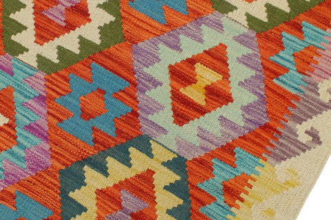 handmade Geometric Kilim Rust Beige Hand-Woven RUNNER 100% WOOL area rug 3 x 6