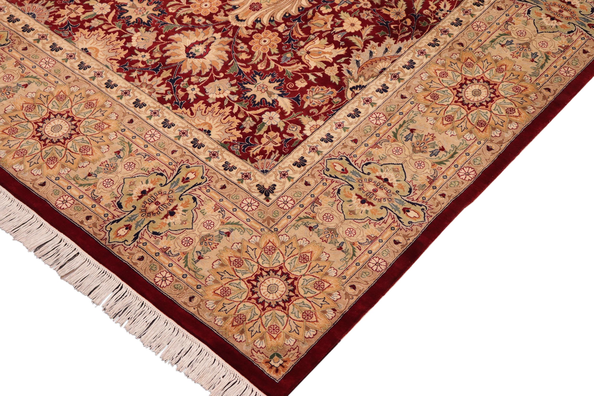 handmade Traditional Lahore Red Beige Hand Knotted RECTANGLE 100% WOOL area rug 10x15