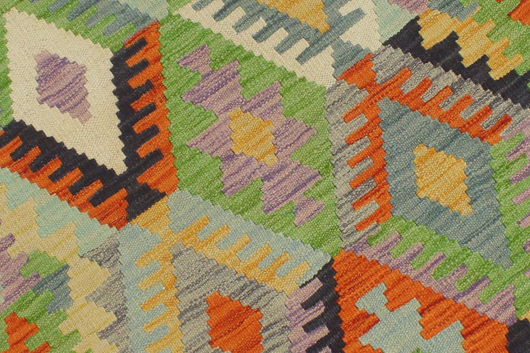 Flat Weave Kilim Antique Navaho Vintage handmade Geometric Kilim Blue Gold Hand-Woven Runner 100% Wool Area Rug 3x10 