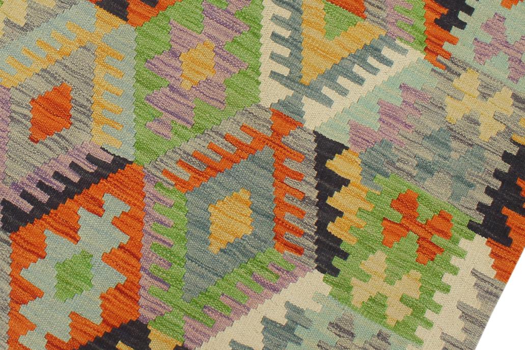 Flat Weave Kilim Antique Navaho Vintage handmade Geometric Kilim Blue Gold Hand-Woven Runner 100% Wool Area Rug 3x10 