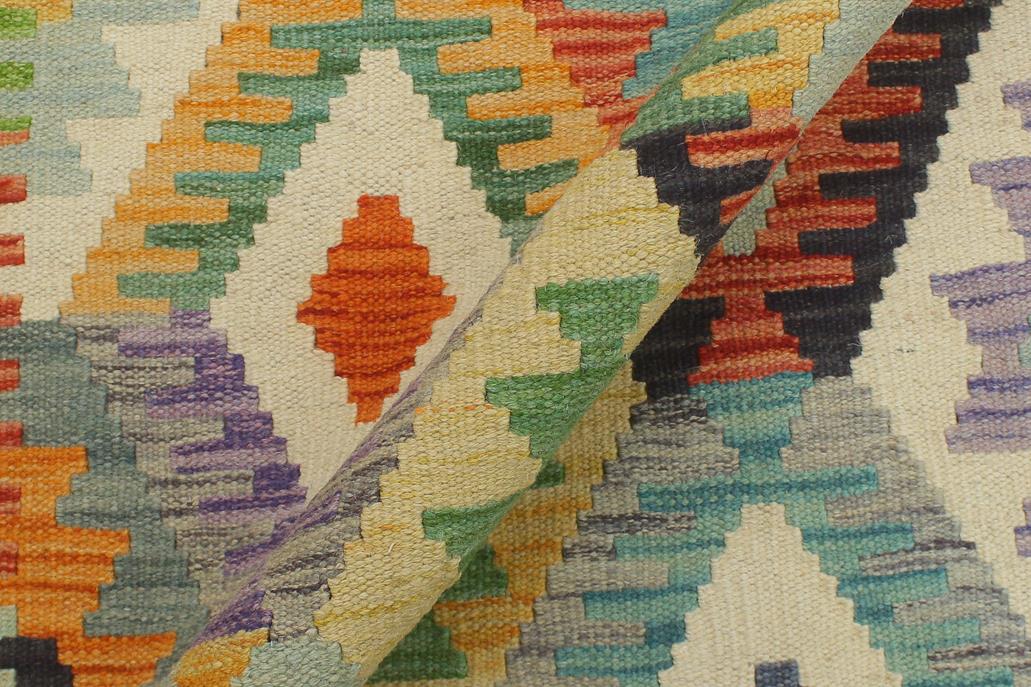 Flat Weave Kilim Antique Navaho Vintage handmade Geometric Kilim Blue Gold Hand-Woven Runner 100% Wool Area Rug 3x10 