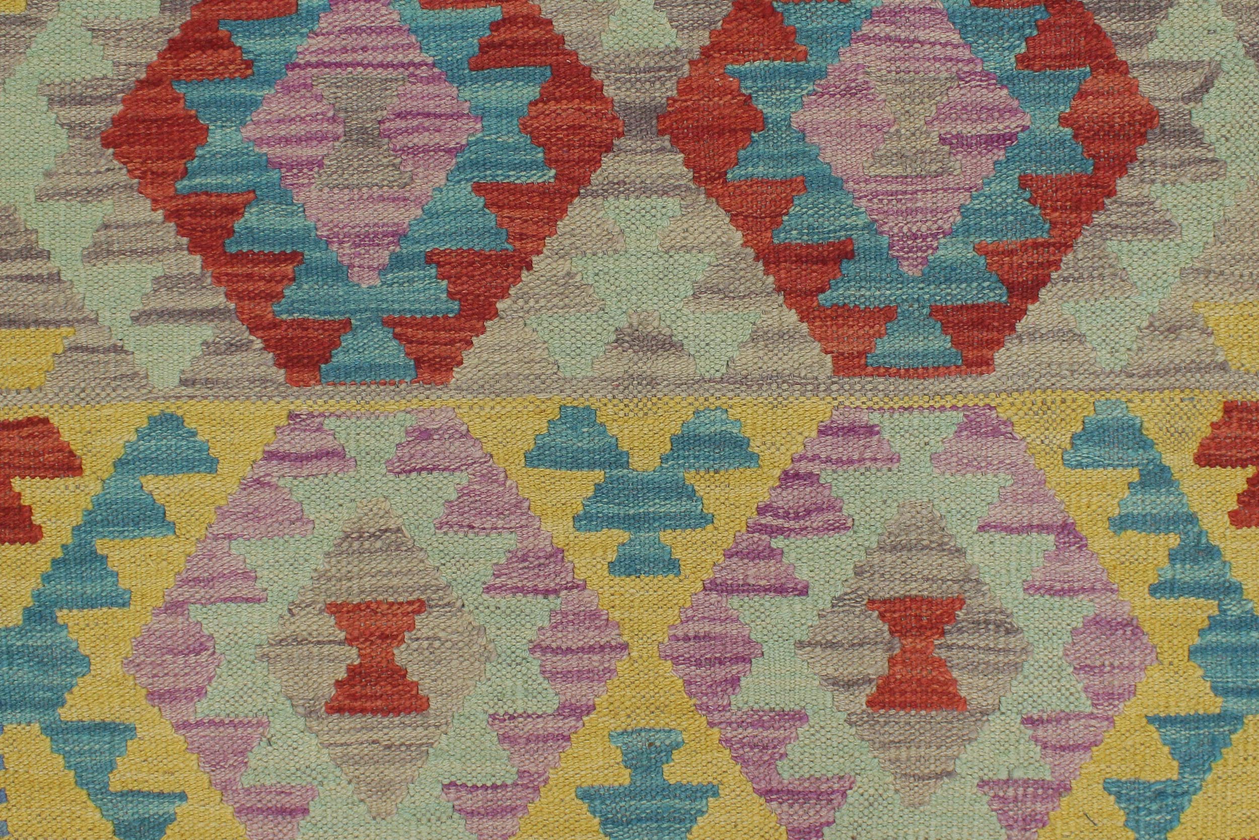 handmade Geometric Kilim Red Blue Hand-Woven RUNNER 100% WOOL area rug 3 x 6