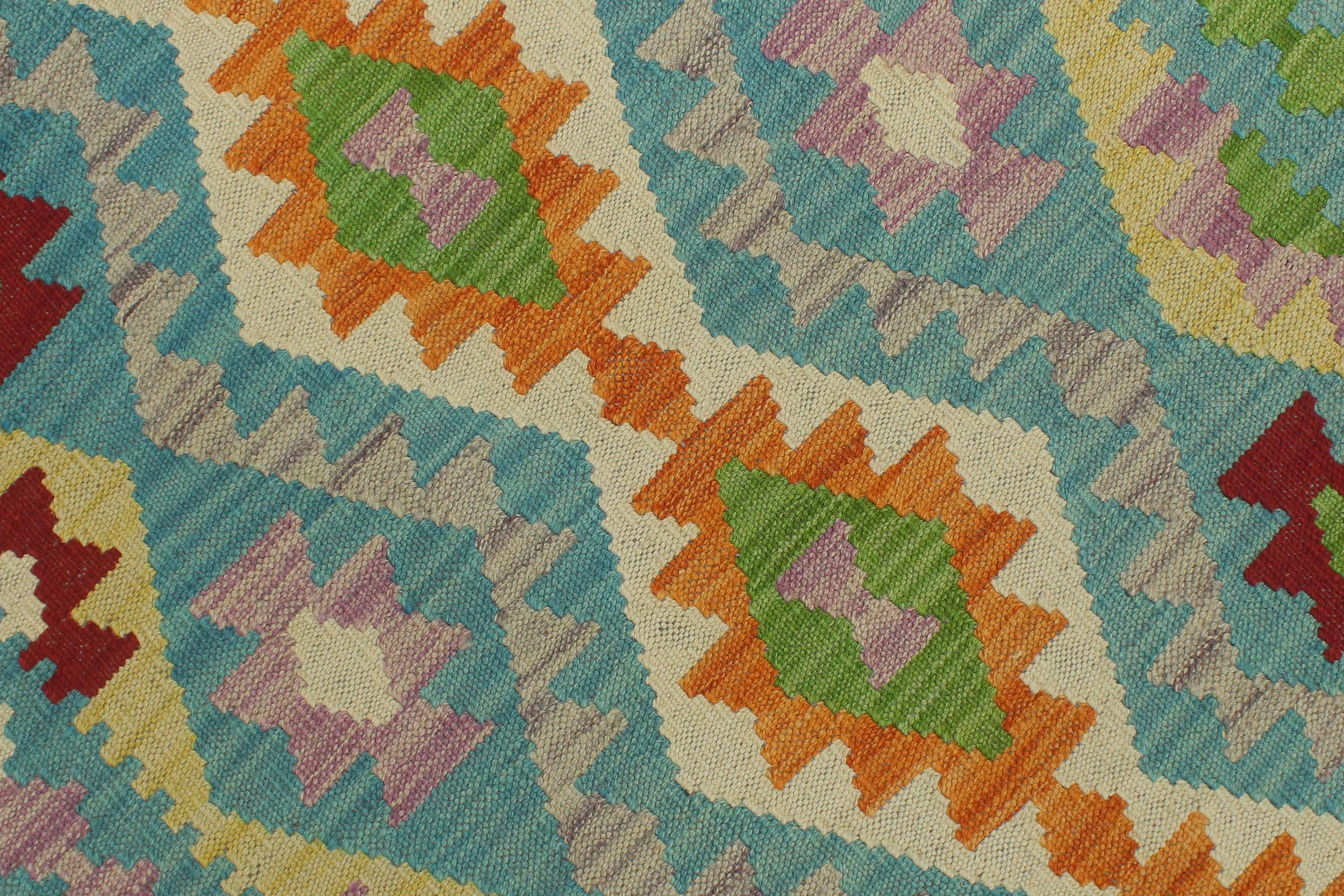 handmade Geometric Kilim Blue Red Hand-Woven RUNNER 100% WOOL area rug 3' x 6'