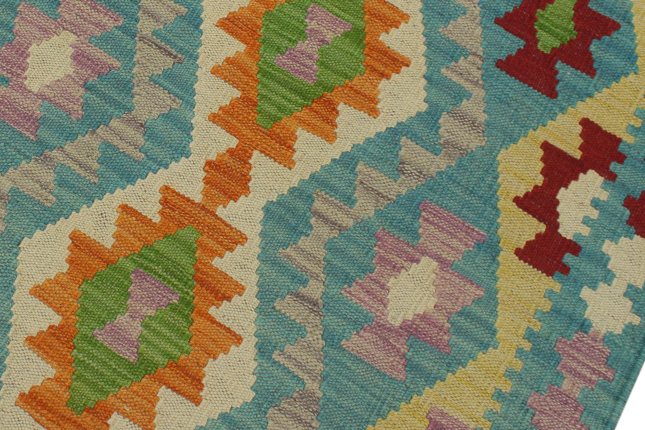 handmade Geometric Kilim Blue Red Hand-Woven RUNNER 100% WOOL area rug 3' x 6'