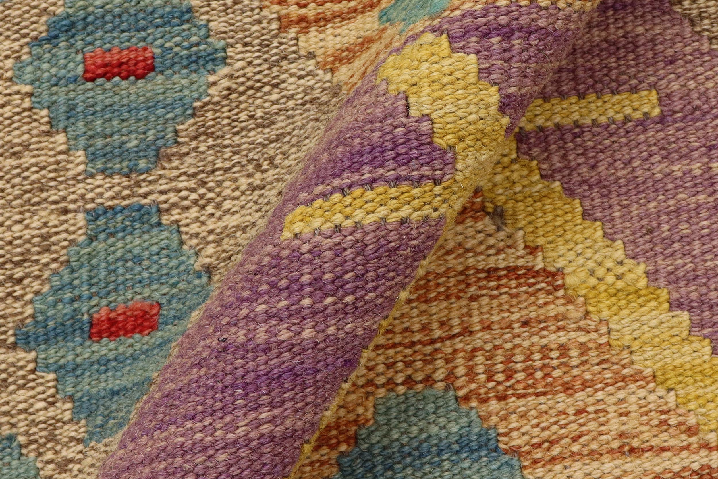 handmade Geometric Kilim Brown Blue Hand-Woven RUNNER 100% WOOL area rug 3' x 6'