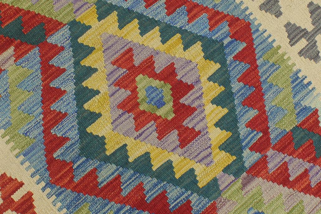 Flat Weave Kilim Antique Navaho Vintage handmade Geometric Kilim Blue Beige Hand-Woven Runner 100% Wool Area Rug 3x6 