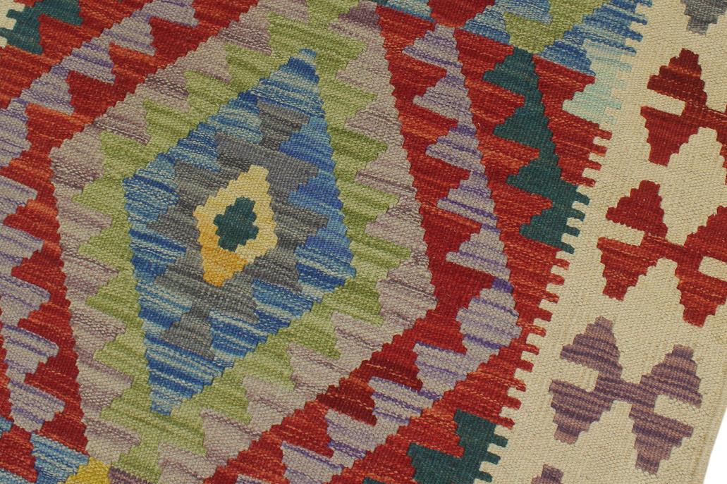 Flat Weave Kilim Antique Navaho Vintage handmade Geometric Kilim Blue Beige Hand-Woven Runner 100% Wool Area Rug 3x6 