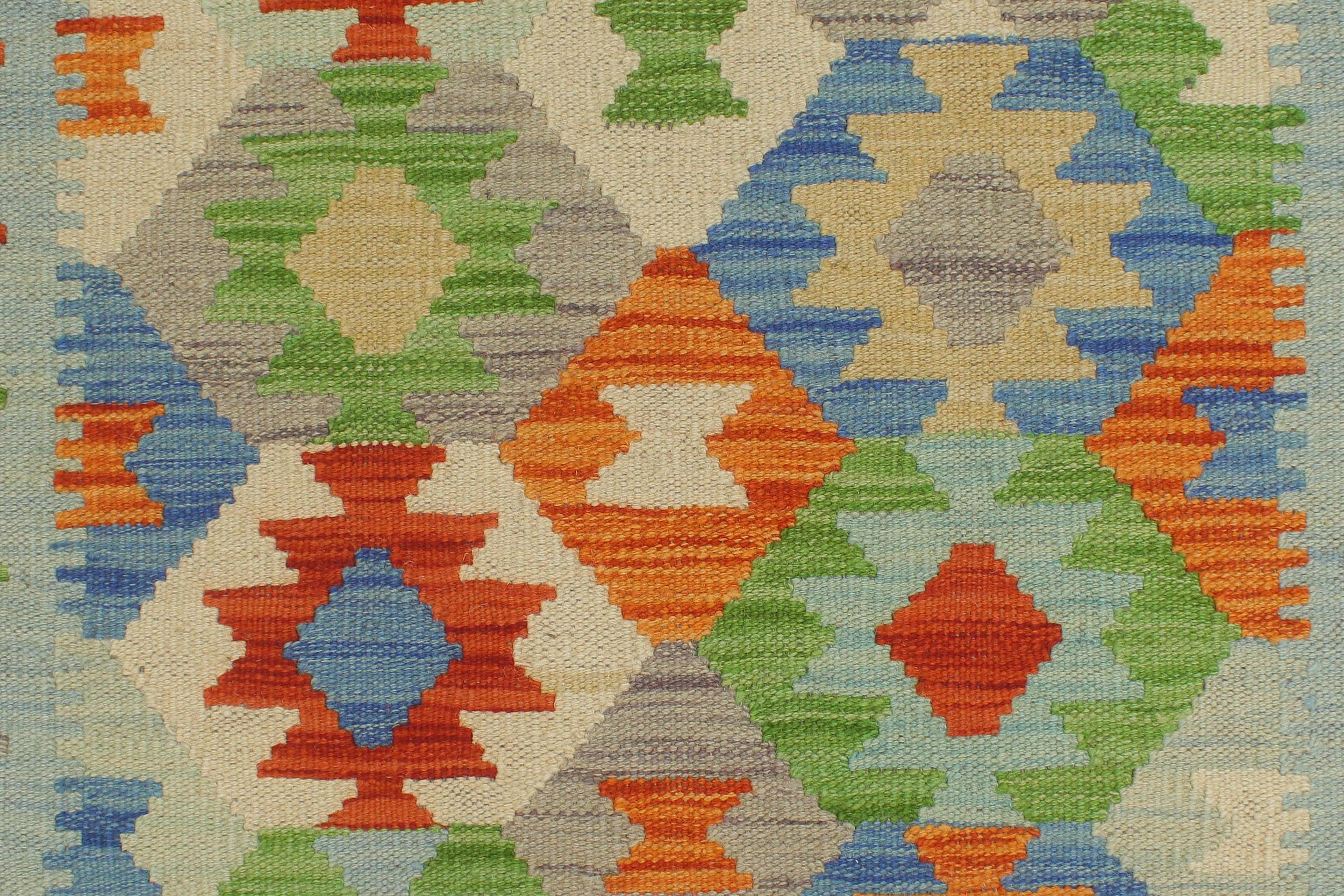 handmade Geometric Kilim Rust Blue Hand-Woven RUNNER 100% WOOL area rug 3 x 6