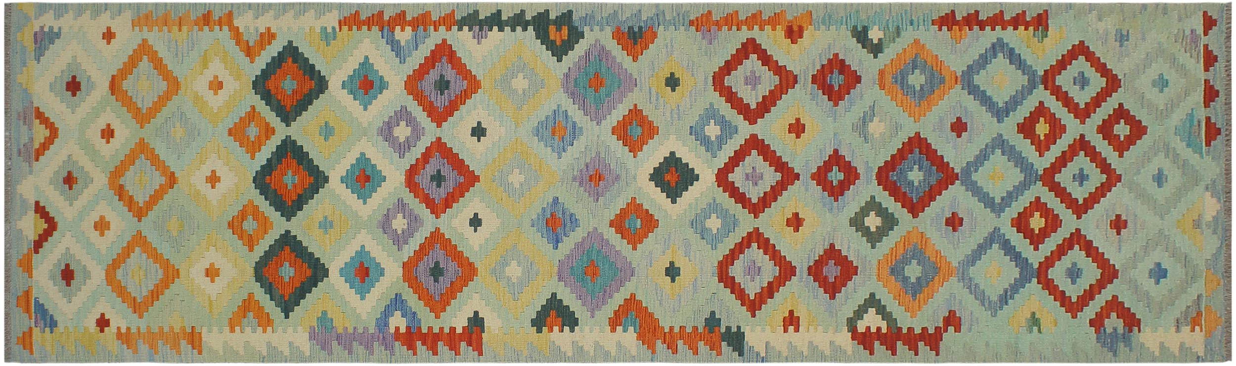 handmade Geometric Kilim Blue Rust Hand-Woven RUNNER 100% WOOL area rug 3 x 10