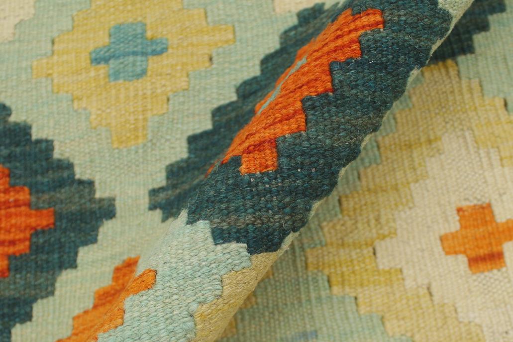 Flat Weave Kilim Antique Navaho Vintage handmade Geometric Kilim Blue Rust Hand-Woven Runner 100% Wool Area Rug 3x10 