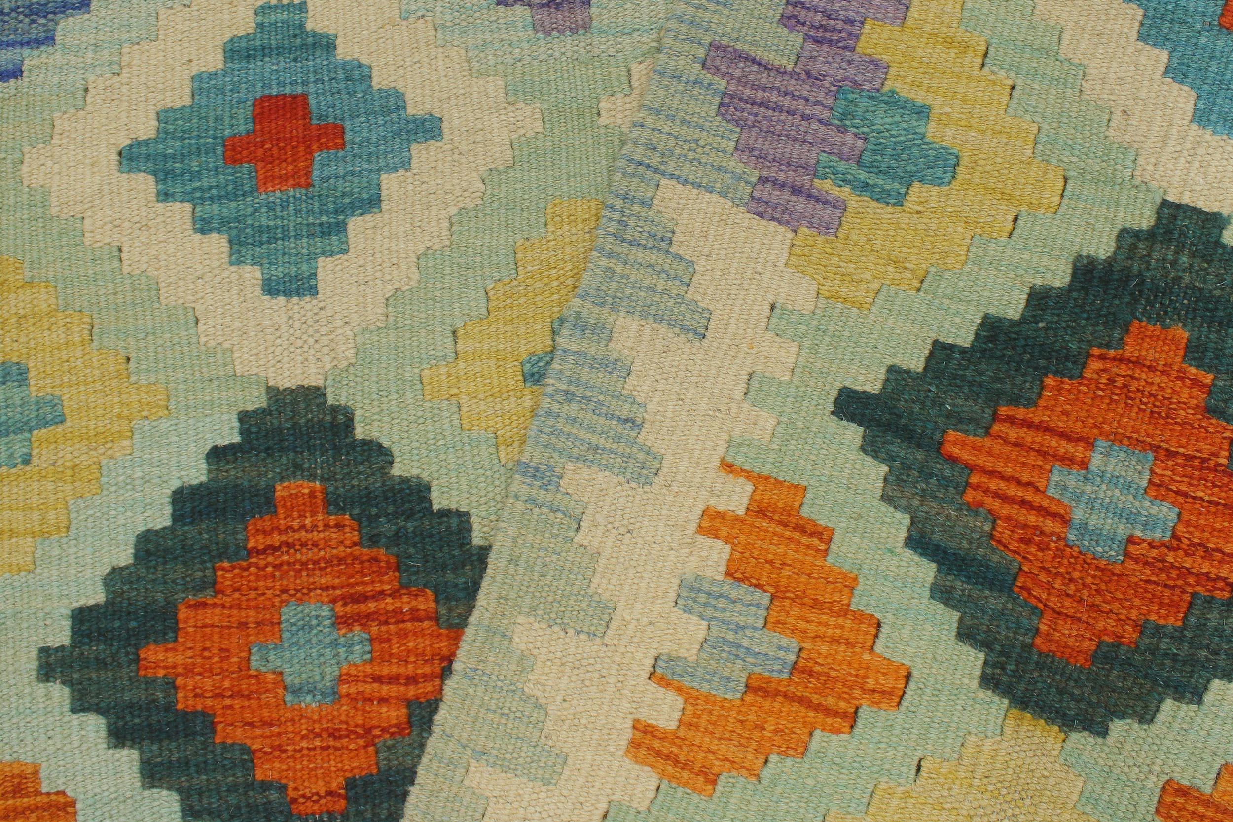 handmade Geometric Kilim Blue Rust Hand-Woven RUNNER 100% WOOL area rug 3 x 10