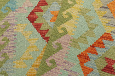handmade Geometric Kilim Blue Green Hand-Woven RUNNER 100% WOOL area rug 3 x 7
