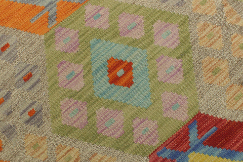 handmade Geometric Kilim Brown Red Hand-Woven RUNNER 100% WOOL area rug 3' x 6'